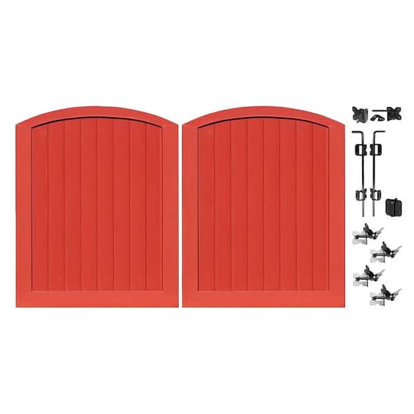 Veranda Pro Series 5 ft. W x 6 ft. H Barn Red Vinyl Anaheim Privacy Double Drive Through Arched Fence Gate