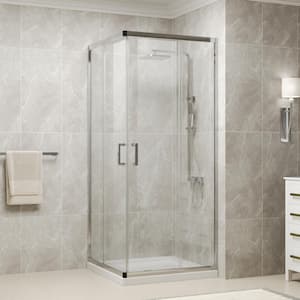 36 in. L x 36 in. W x 72 in. H Square Sliding in Semi Frameless Corner Shower Enclosure in Sliver 5/16 in. (8 mm) Glass