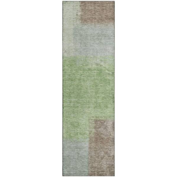 Mayfield Premium Machine Washable Abstract AMF2341 Aloe 2 ft. x 7 ft. Runner Rug