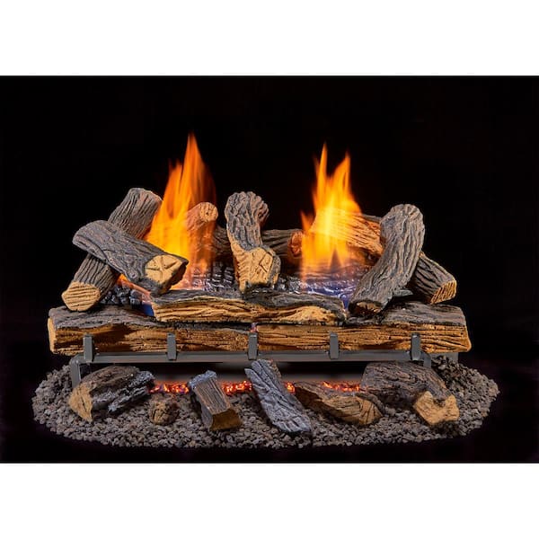 Duluth Forge Split Red Oak 24 in. Vent-Free Gas Fireplace Logs With  Thermostat 210069 - The Home Depot