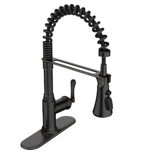 Single Handle Pull Down Sprayer Kitchen Faucet with Deck Plate in Oil Rubbed Bronze