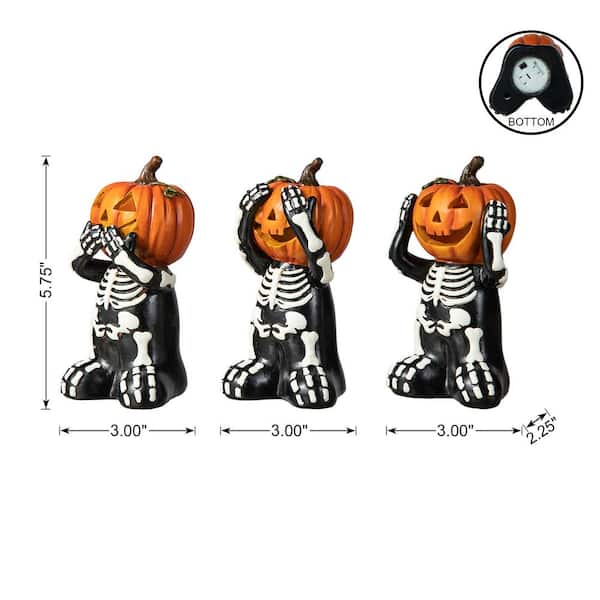 5.75 in. H Halloween Resin Skeleton Pumpkin Table Decor (Set of 3)