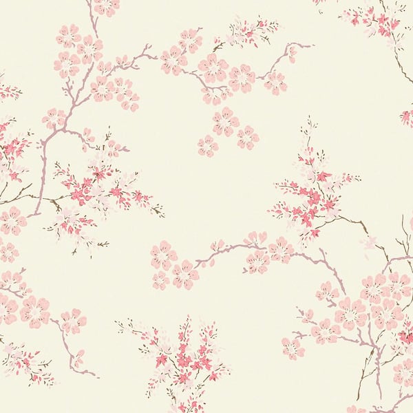 Laura Ashley Oriental Blossom Blush Unpasted Removable Wallpaper Sample