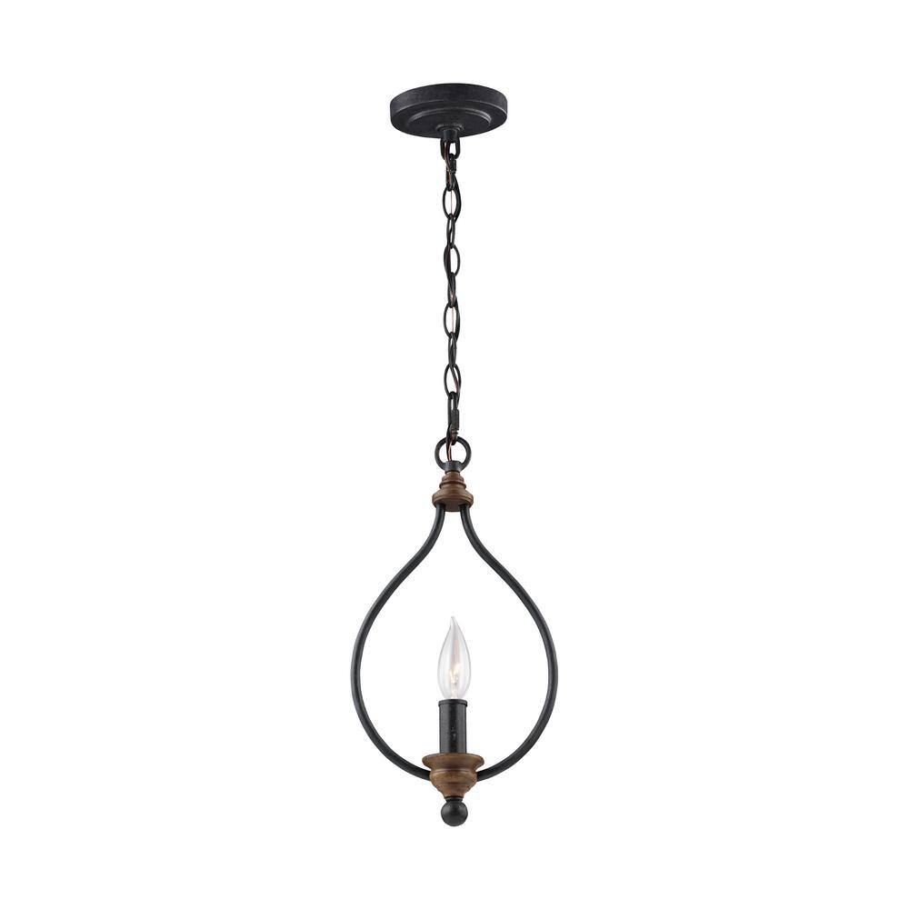 Hartsville Colonial Mini-Pendant in Dark Weathered Zinc & Weathered Oak