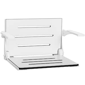 Silhouette Comfort Folding Wall Mount Shower Bench Seat with Arms, White Seat with White Frame