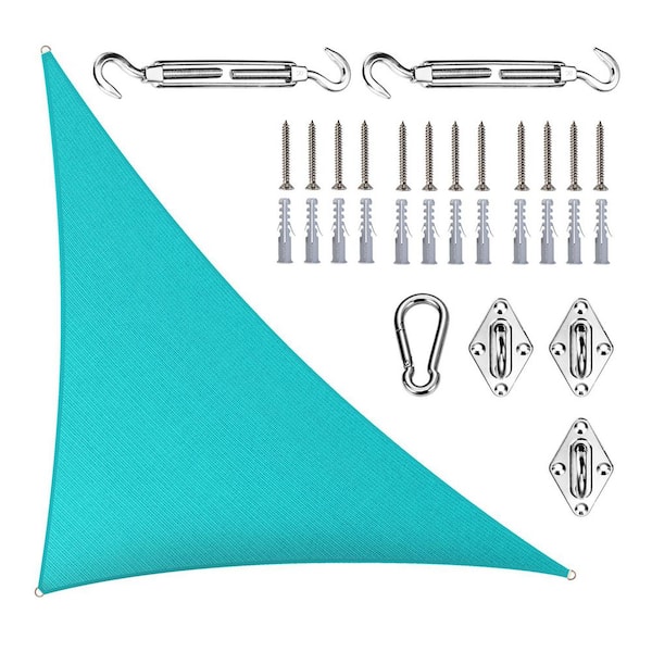 10 ft. x 10 ft. x 14 ft. Right Triangle Sun Shade Sail with Hardware Kit-Turquoise