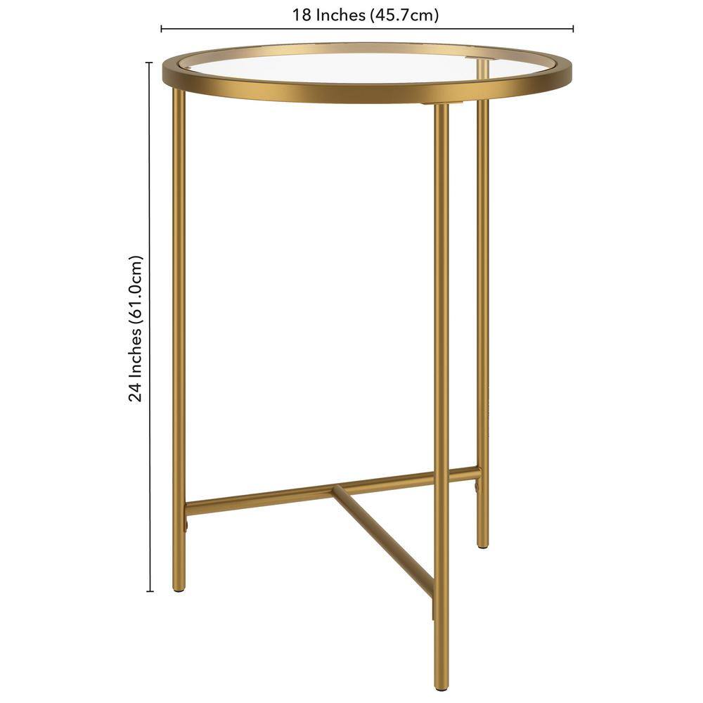 Gold 18" Round Metal and Glass Accent Table