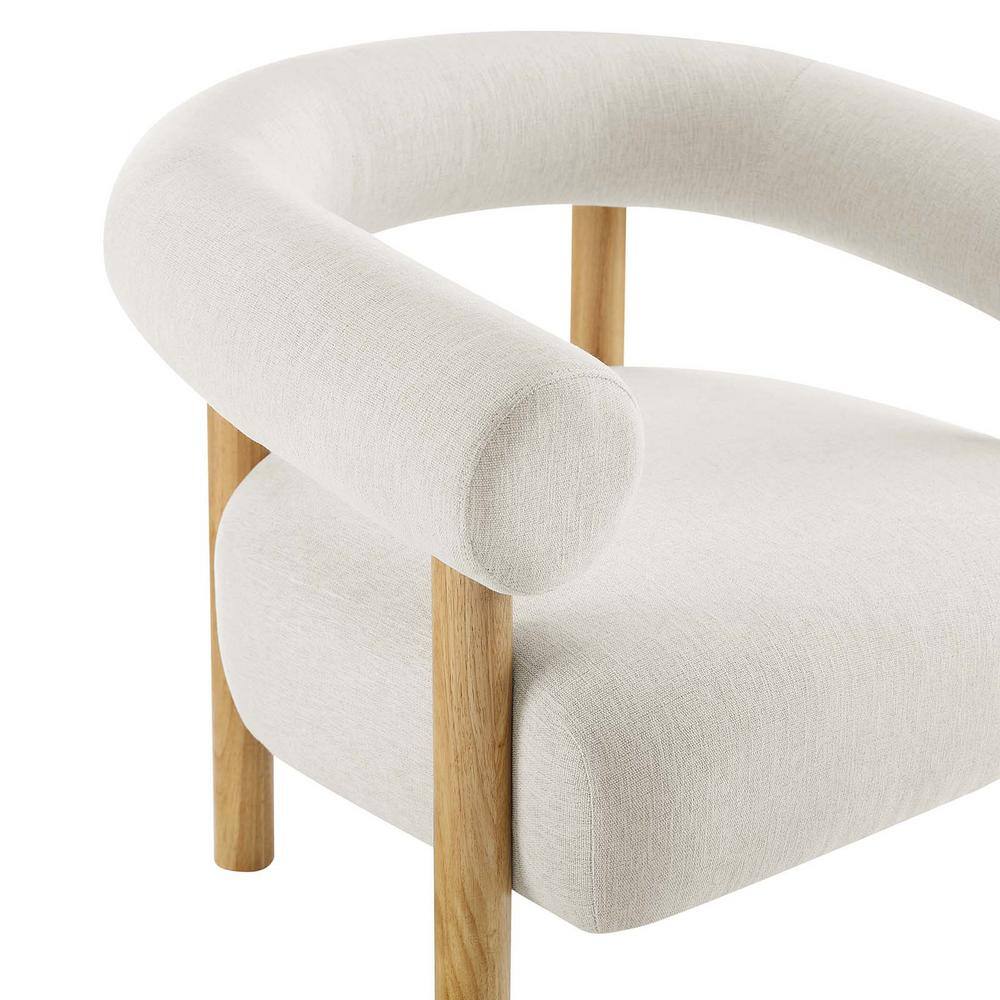 Ivory Natural Upholstered Leather Accent Chair with Wooden Legs