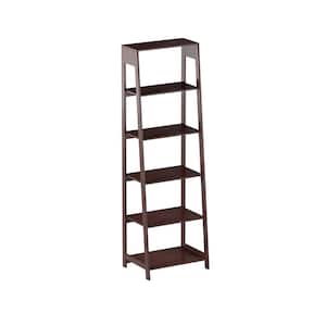 71 in. Dark Brown Wood 5-Shelf Standard Bookcase