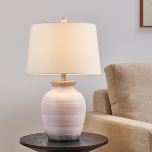 24.8 in. Light Pink with A Gradient Taupe Farmhouse Ceramic Bedside Table Lamp