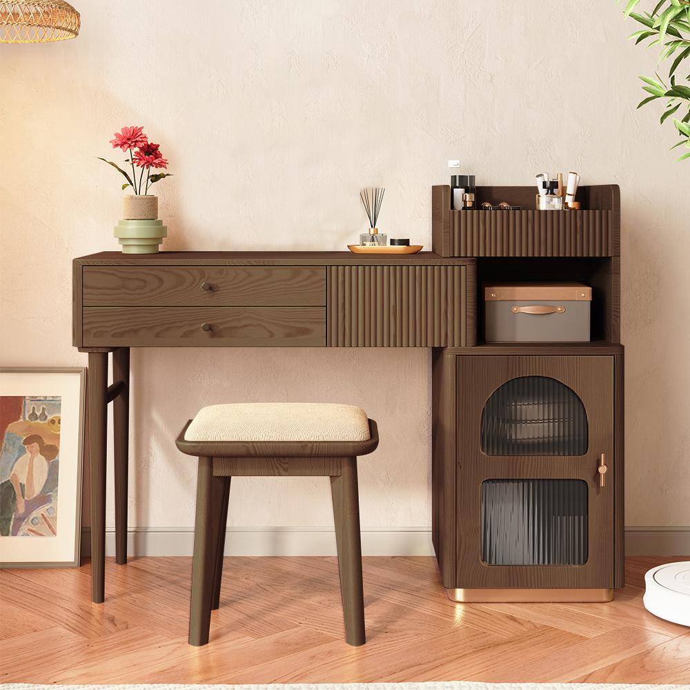 JASIWAY Modern Coffee 47.24 in. W Table Dressing Makeup Vanity Desk ...