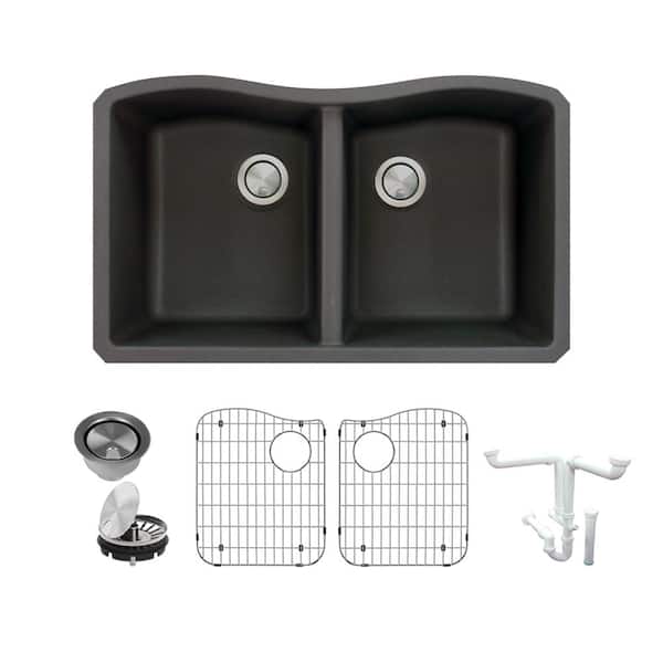 Transolid Aversa All-in-One Undermount Granite 32 in. Equal Double Bowl Kitchen Sink in Black