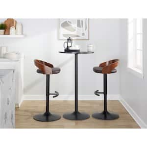 Grotto 32.25 in. Brown Faux Leather, Walnut Wood and Black Metal Adjustable Bar Stool (Set of 2)
