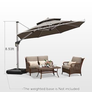 11 ft. Sunbrella Aluminum Octagon 360° Rotation Silvery Cantilever Outdoor Patio Umbrella With Base, Gray