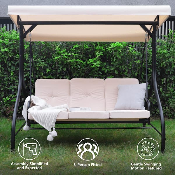 VEIKOUS 3 Person Patio Swing With Converting and Adjustable Canopy