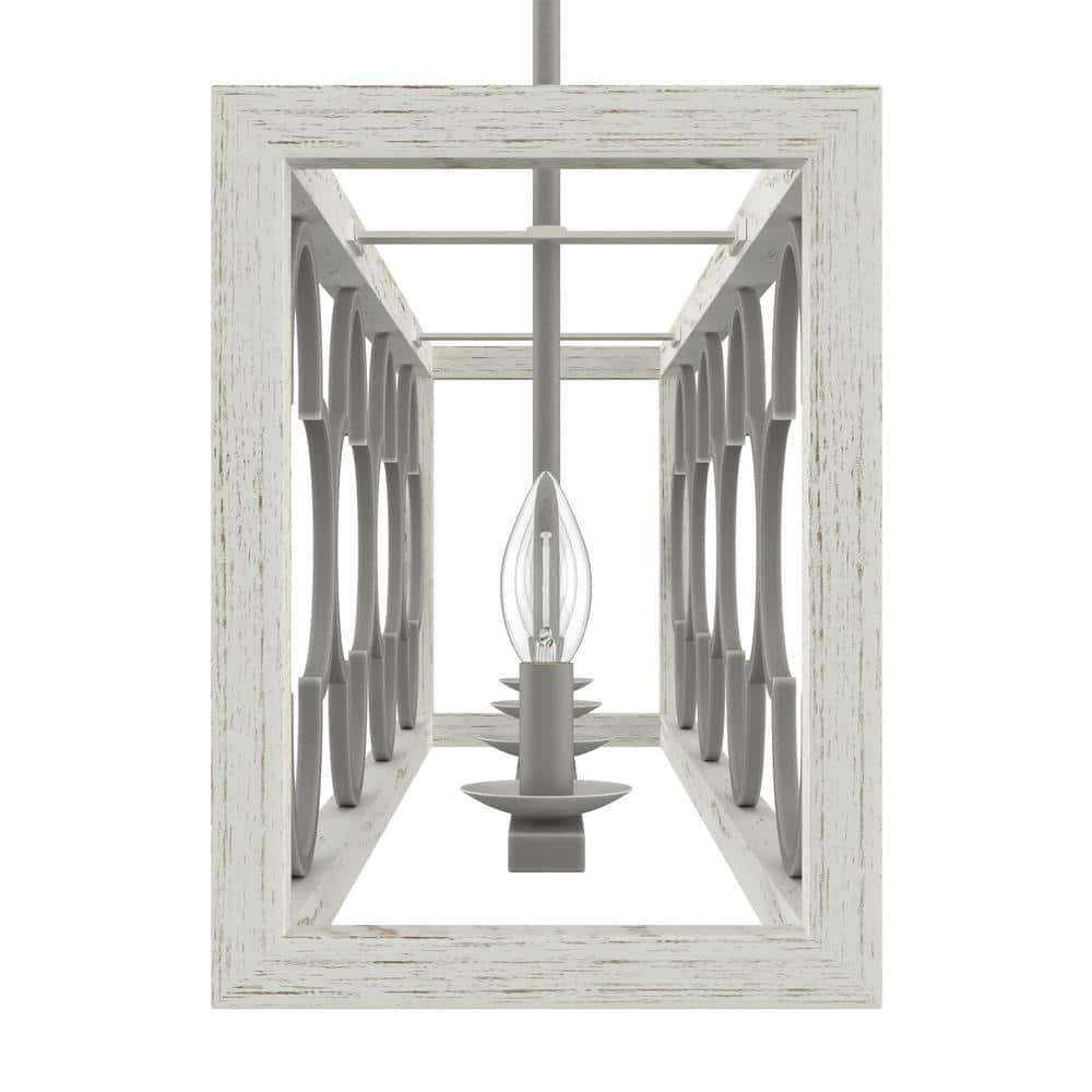 White Painted Concrete 4-Light Linear Chandelier