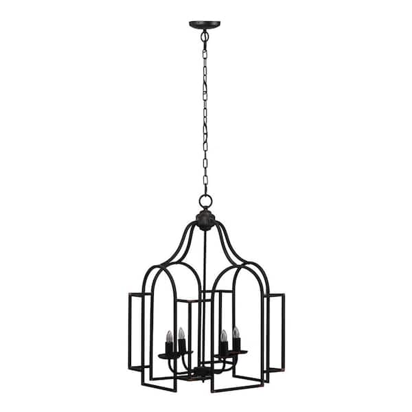 Magic Home 4-Light Black Malin Entry Lantern Chandelier