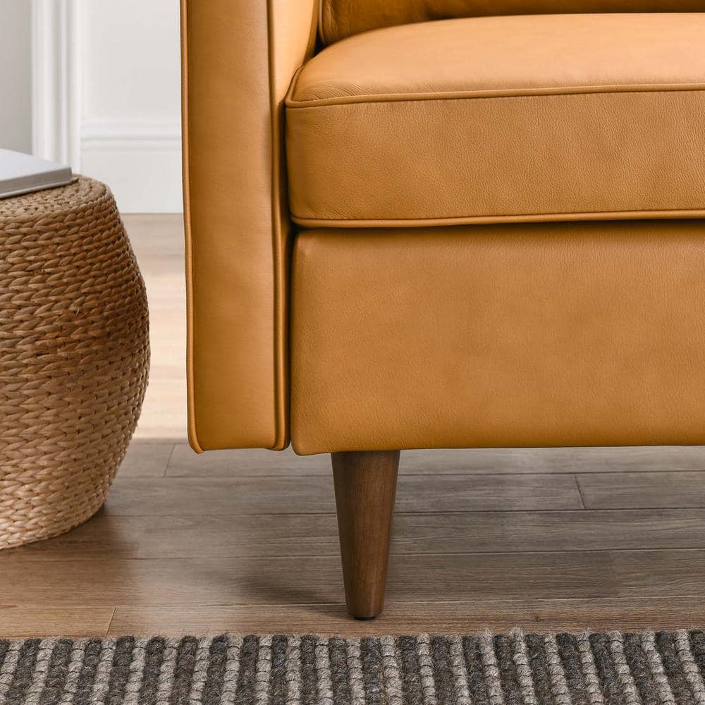 Tan Genuine Leather Mid-Century Modern Accent Chair