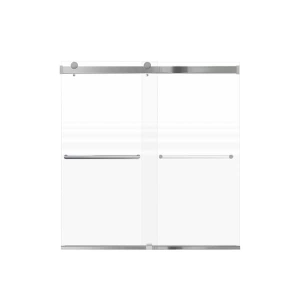 Transolid Brianna 60 in. W x 62 in. H Sliding Frameless Shower Door in Polished Chrome Finish with Frosted Glass
