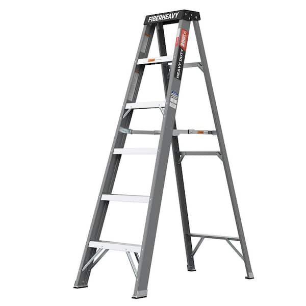 Reach 10 ft. 6-Step Fiberglass Step Ladder in Gray, 250 lbs. Load Capacity