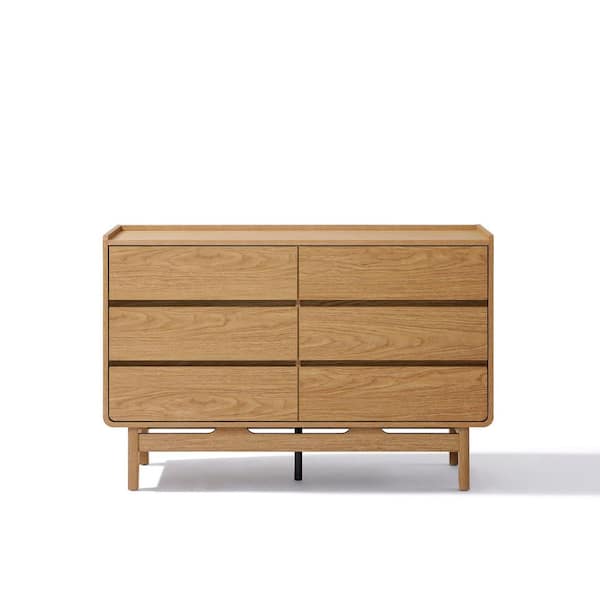 LuxenHome Brown 6-Drawer Summer Oak Engineered Wood 47.28 in. Wide Horizontal Dresser