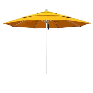 11 ft. Silver Aluminum Commercial Market Patio Umbrella with Fiberglass Ribs Pulley Lift in Sunflower Yellow Sunbrella