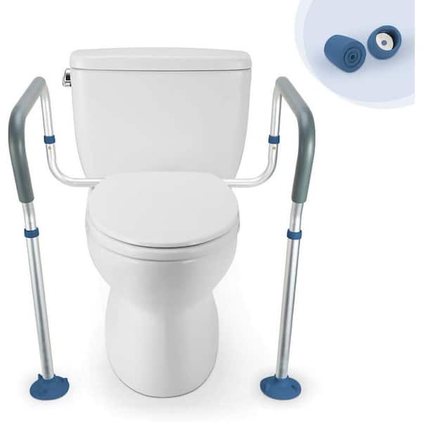 Safety Rail 21.5"x26" Adjustable Medical Frame Toilet Seat in Silver with Non-Slip Handrails & Extra Tips