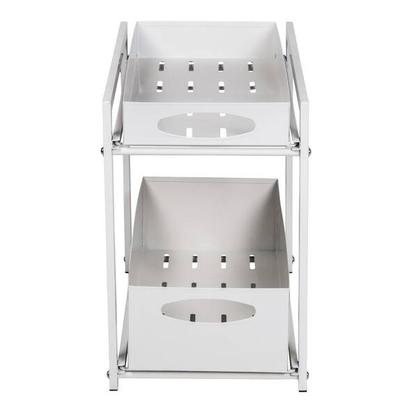 Honey-Can-Do White Steel Stacking Cabinet Shelf Organizers (2-Pack