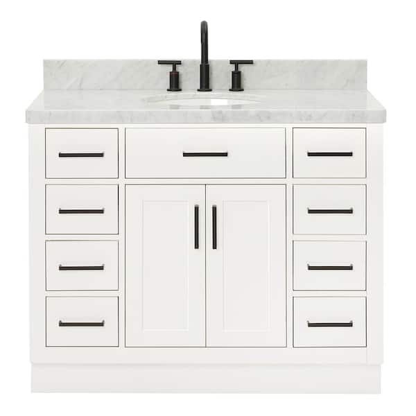 Hepburn 42 in. W x 22 in. D x 36 in. H Bath Vanity in White with Carrara Marble Vanity Top in White with White Basin