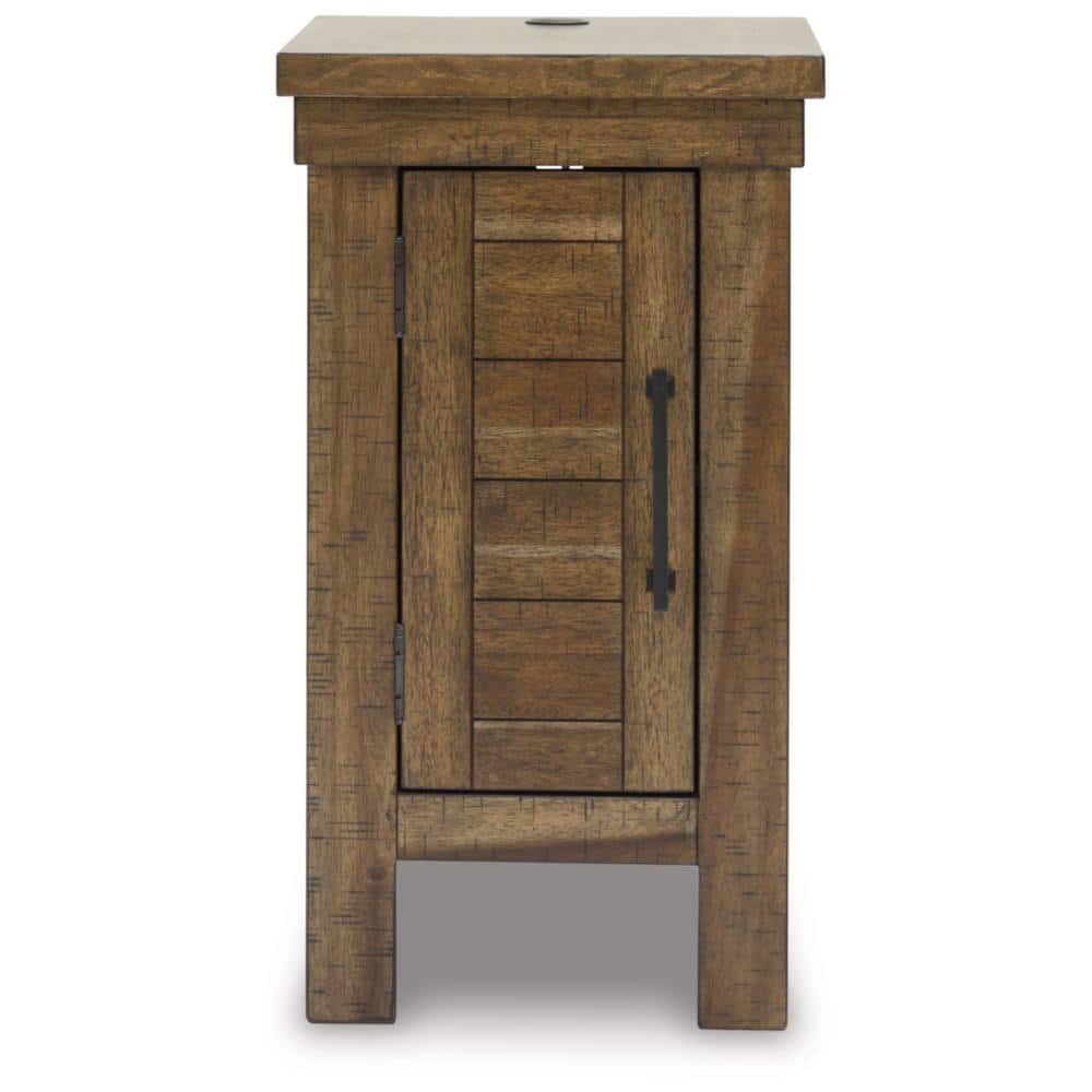 Brown Wood Rectangular End Table with Storage and USB Ports
