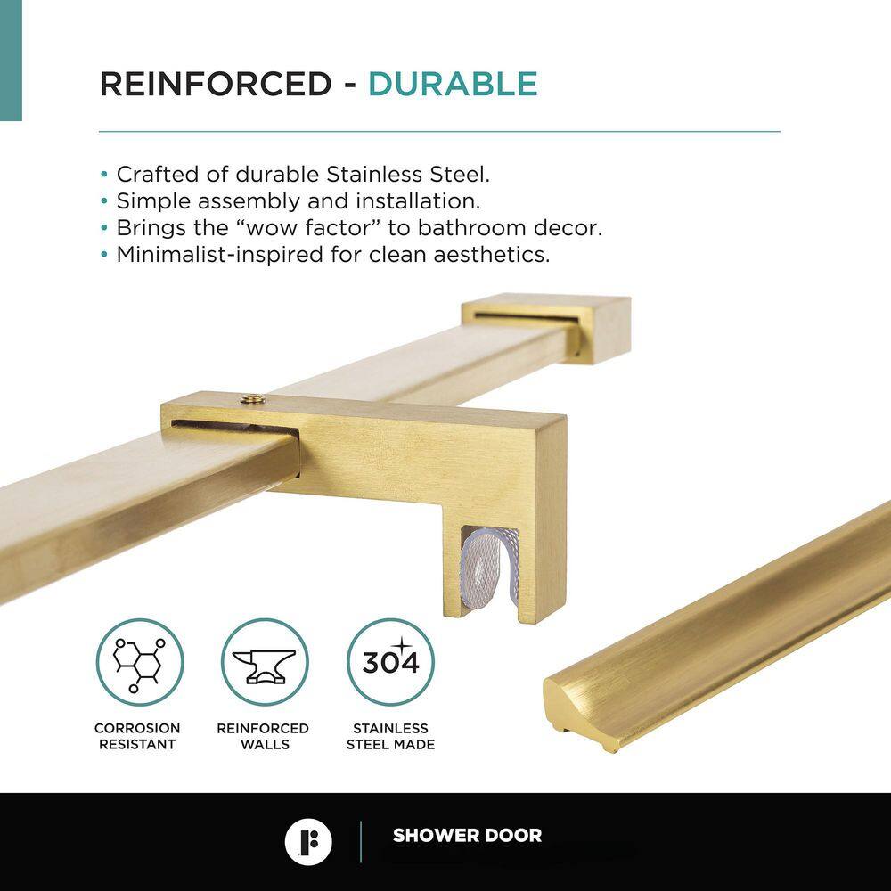 Satin Brass Hinged Frameless Shower Door with Clear Tempered Glass