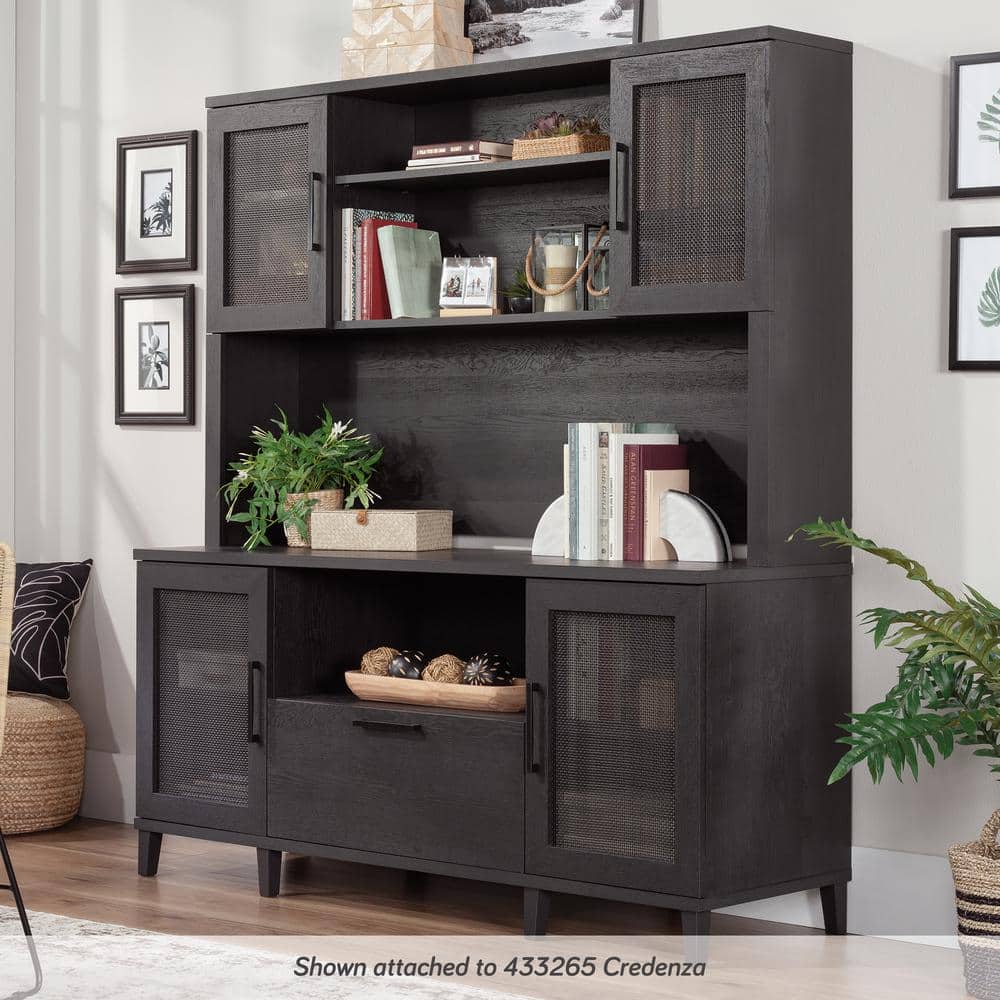 Raven Oak Large Hutch with Rattan Inserts