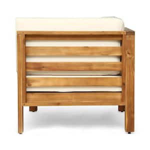Jonah Teak Finish 2-Piece Wood Outdoor Patio Deep Seating Set with Beige Cushions - 3 Seater Sofa, Coffee Table