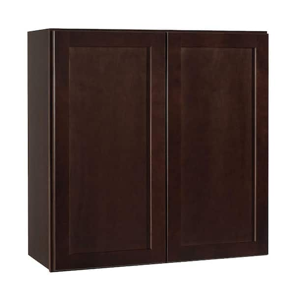 Hampton Bay Shaker 30 in. W x 12 in. D x 30 in. H Assembled Wall Kitchen Cabinet in Java