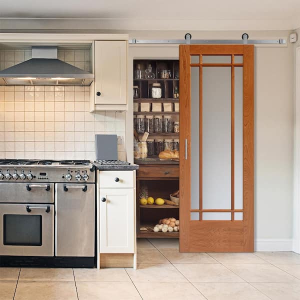 36 in. x 84 in. Prairie Cherry Veneer 9-Lite Solid Wood Interior Barn Door Slab