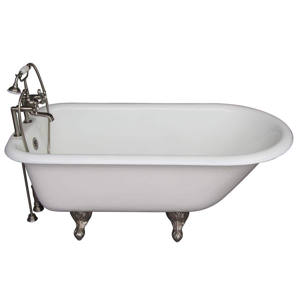 5 ft. Cast Iron Ball and Claw Feet Roll Top Tub in White with Brushed Nicke