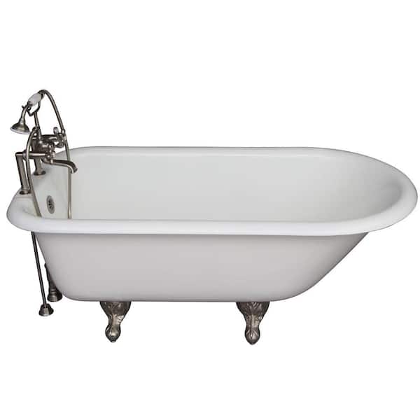 Barclay Products 5.6 ft. Cast Iron Ball and Claw Feet Roll Top Tub in White with Brushed Nickel Accessories