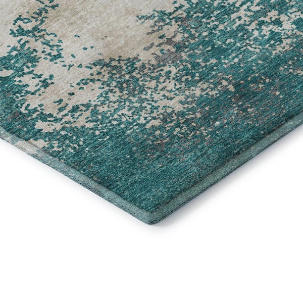 Mayfield Premium Machine Washable Abstract AMF1027 Teal 10 ft. x 14 ft. Area Rug