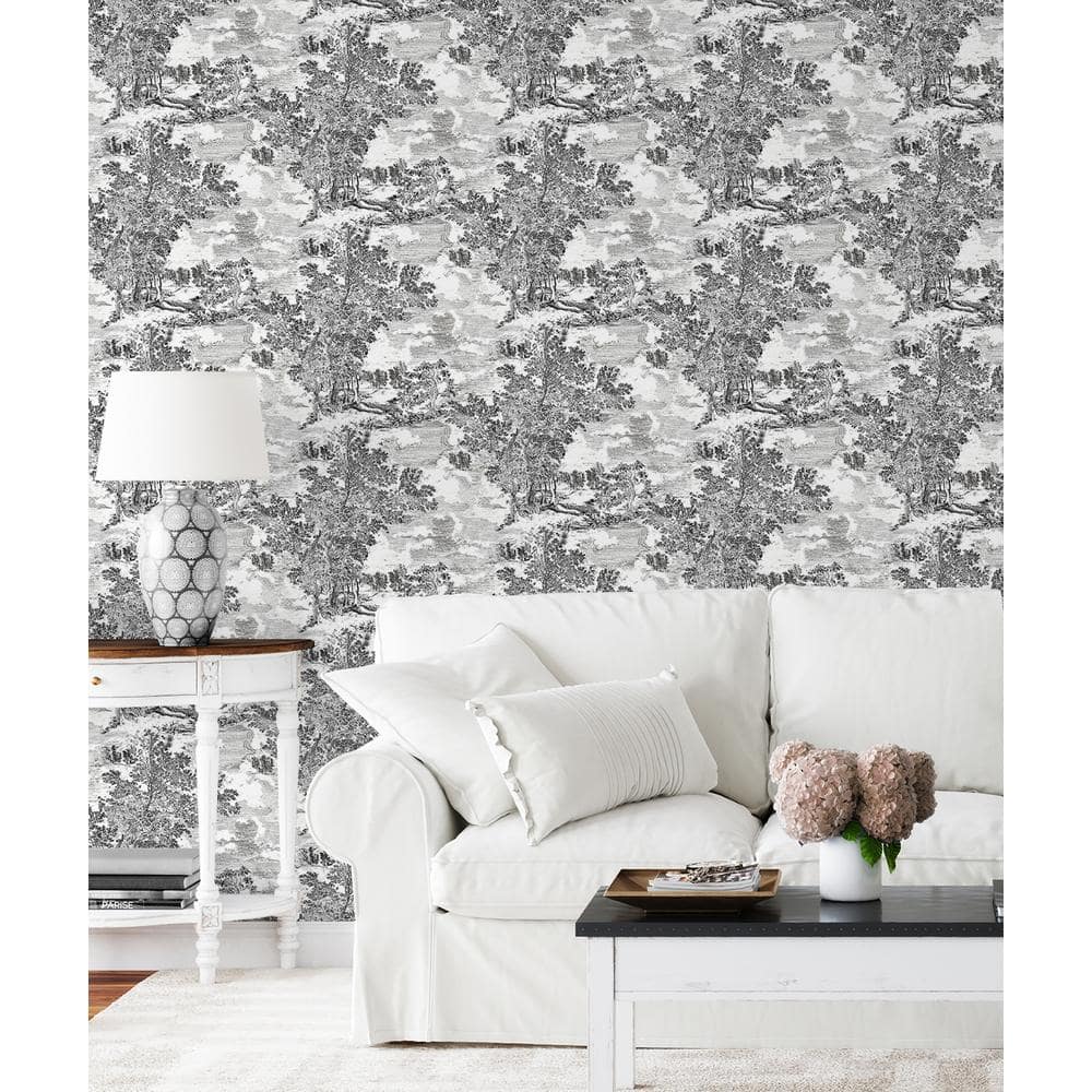 Charcoal Scenic Peel and Stick Wallpaper, 20.5" x 216"
