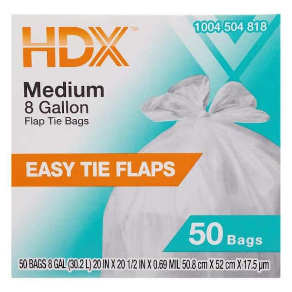 HDX 8 Gal. Flap Tie Medium Kitchen Trash Bags (50-Count) HD08WC050W - The  Home Depot