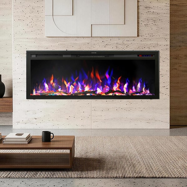 Delandgrand 74 in. Wifi Electric Fireplace Insert, Mixed Flame