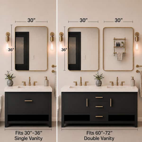 30 in. W x 36 in. H Rectangular Framed Wall Bathroom Vanity Mirror in Gold