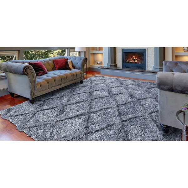 Valencia 6 ft. x 9 ft. Blue Trellis Shag Area Rug