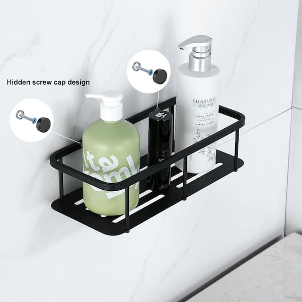 Wall Mounted Bathroom Organizer Basket Stainless Steel Shower Caddy Shelf Basket in Matte Black-2 Pack
