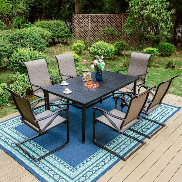 PHI VILLA Black 7-Piece Metal Patio Outdoor Dining Set with Straight ...