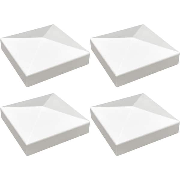 Vinyl White Pyramid Style Fence Post Caps No Fading Easy Installation 4-Pack