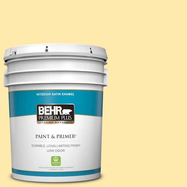 BEHR PREMIUM PLUS 5 gal. #360A-3 Banana Split Satin Enamel Low Odor Interior Paint & Primer