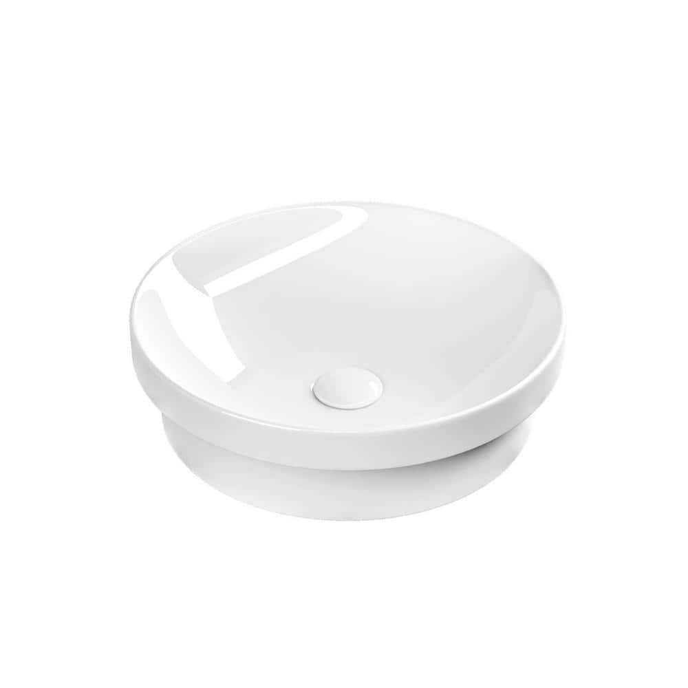 Glossy White Ceramic Circular Wall-Mount Bathroom Sink