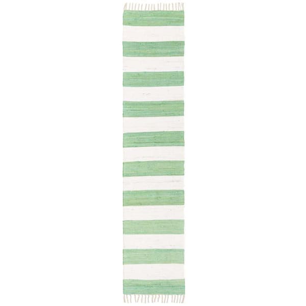 Unique Loom Chindi Rag Striped Green and Ivory 2' 7 x 12' 0 Area Rug