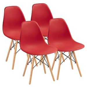 Eames Red Pre Assembled Mid Century Modern Style Dining Chair, DSW Shell Plastic Side Chairs (Set of 4)